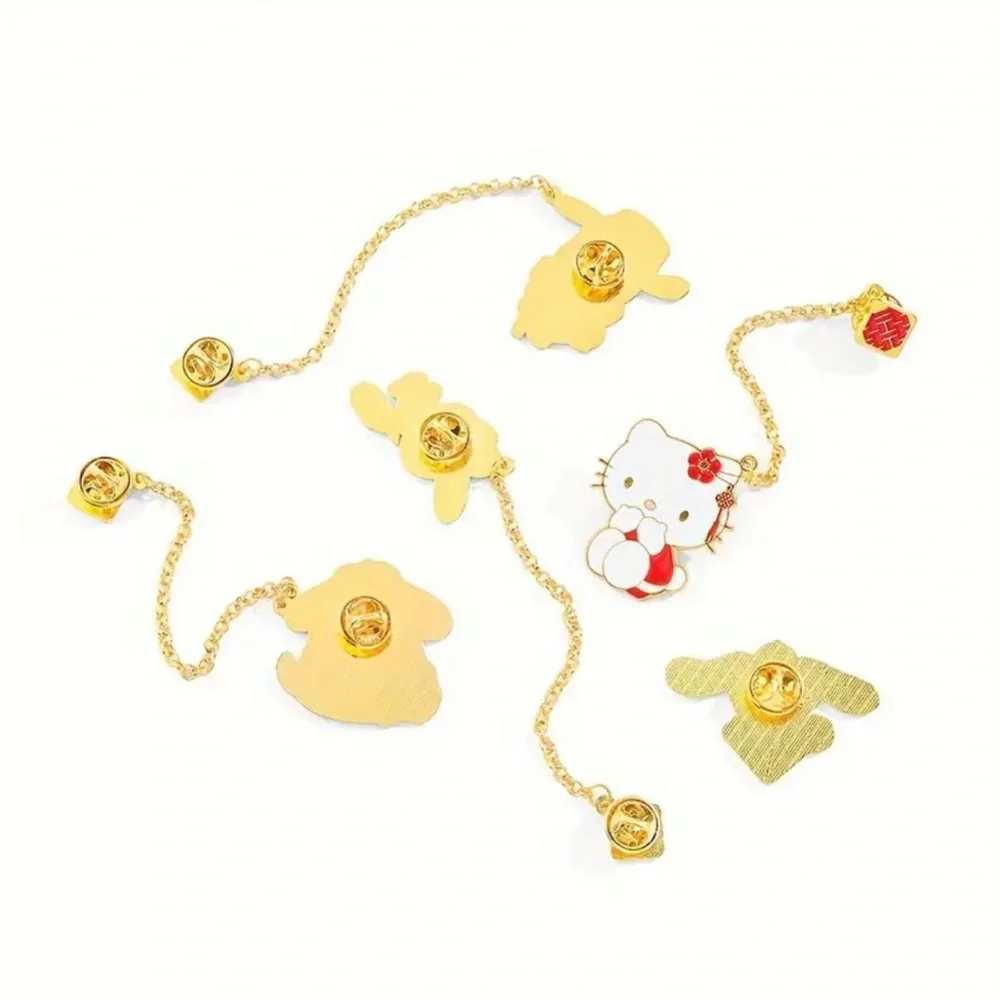 Sanrio 5pcs Hello Kitty Chain Brooch Cute Melody Pins, Metal Badge Jewelry
